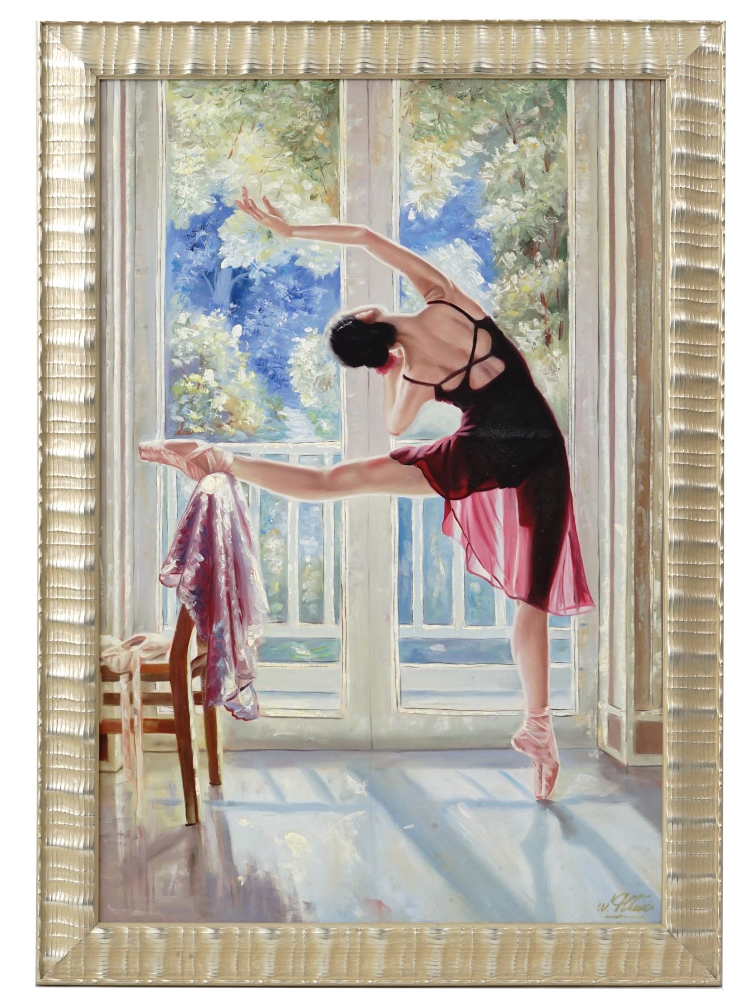 FRAMED CONTEMPORARY OIL PAINTING BALLERINA SIGNED PIC-0